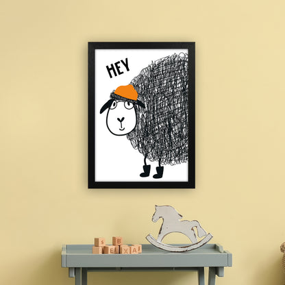 Hey Sheep Animal  Art Print by Pixy Paper A3 White Frame