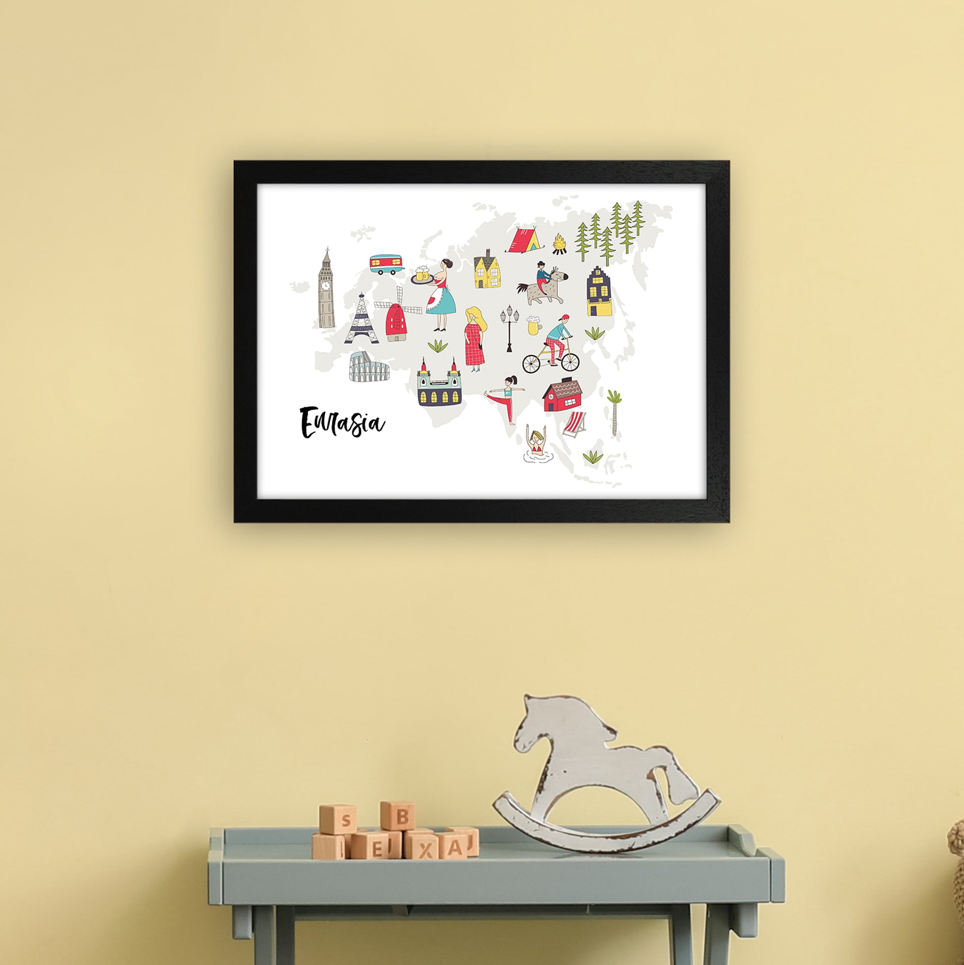Eurasia Map  Art Print by Pixy Paper A3 White Frame