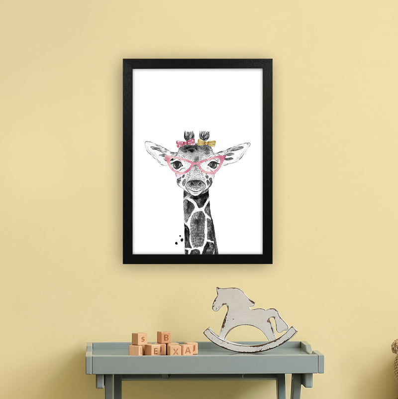 Safari Babies Giraffe With Glasses  Art Print by Pixy Paper A3 White Frame
