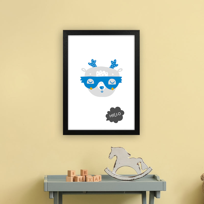 Hello Animal Blue Super Scandi  Art Print by Pixy Paper A3 White Frame
