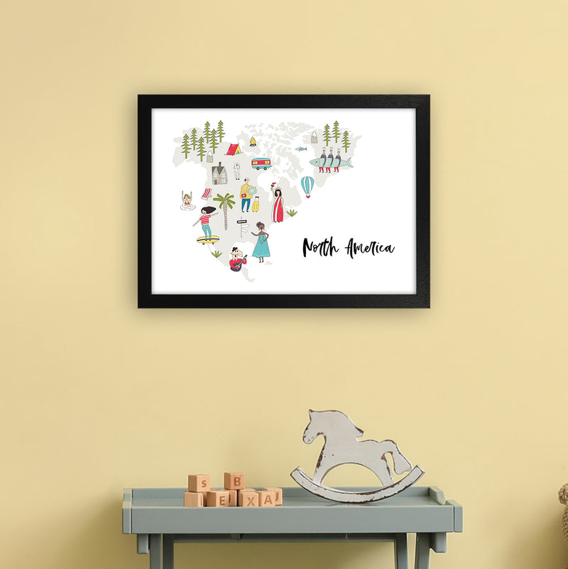 North America Map  Art Print by Pixy Paper A3 White Frame