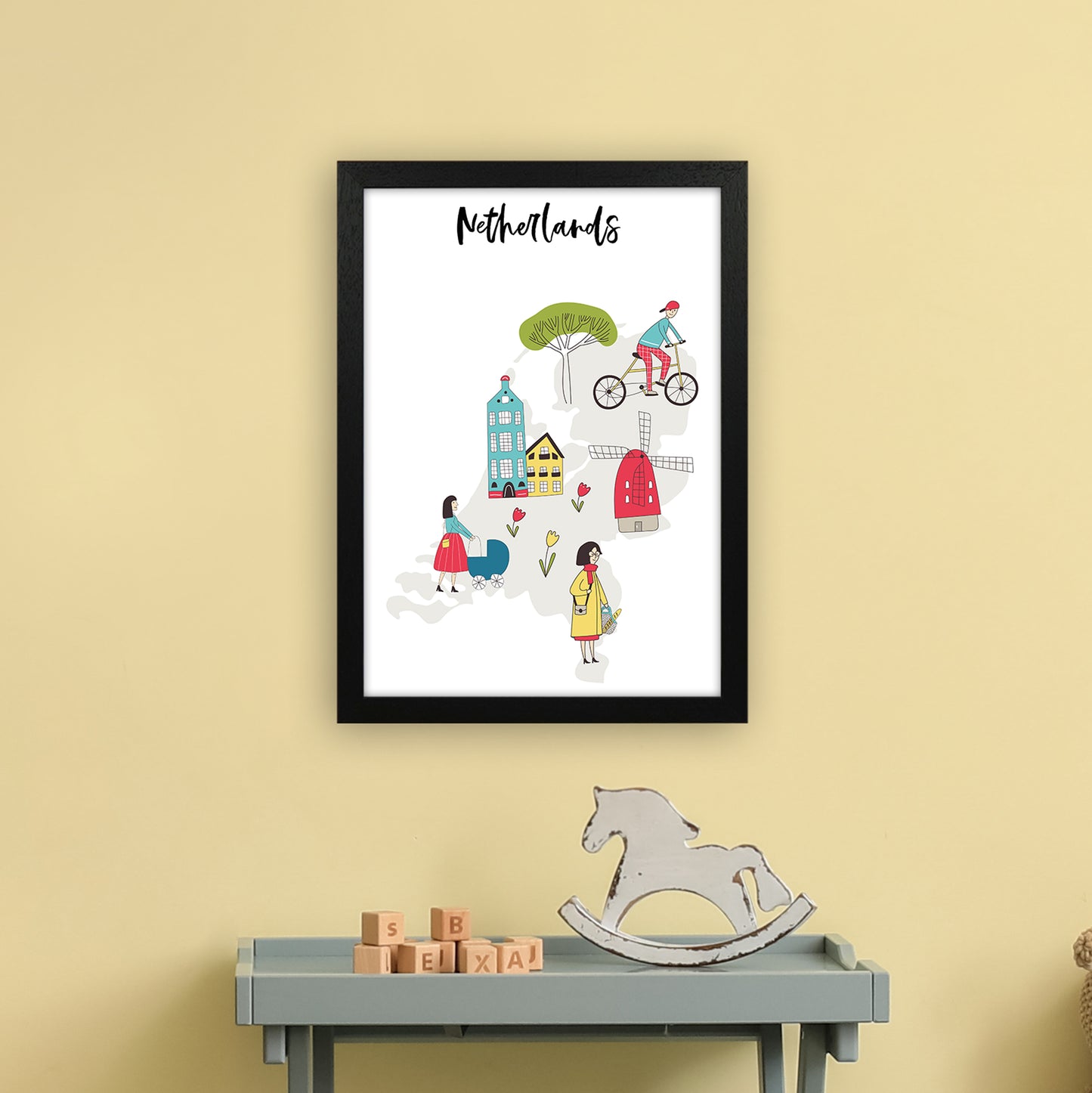 Netherlands Map  Art Print by Pixy Paper A3 White Frame