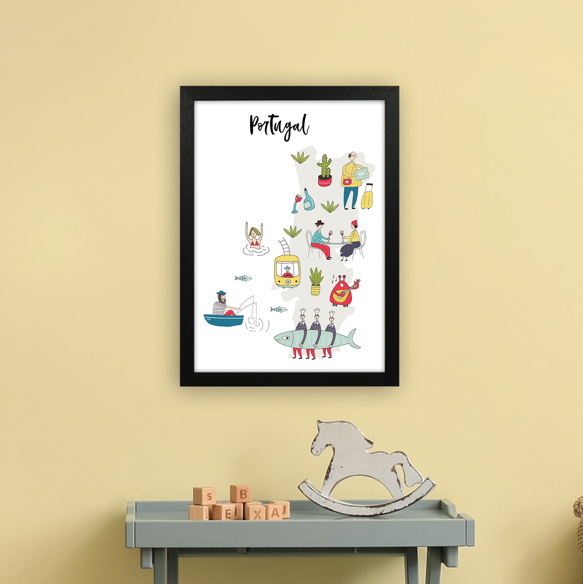 Portugal Map  Art Print by Pixy Paper A3 White Frame