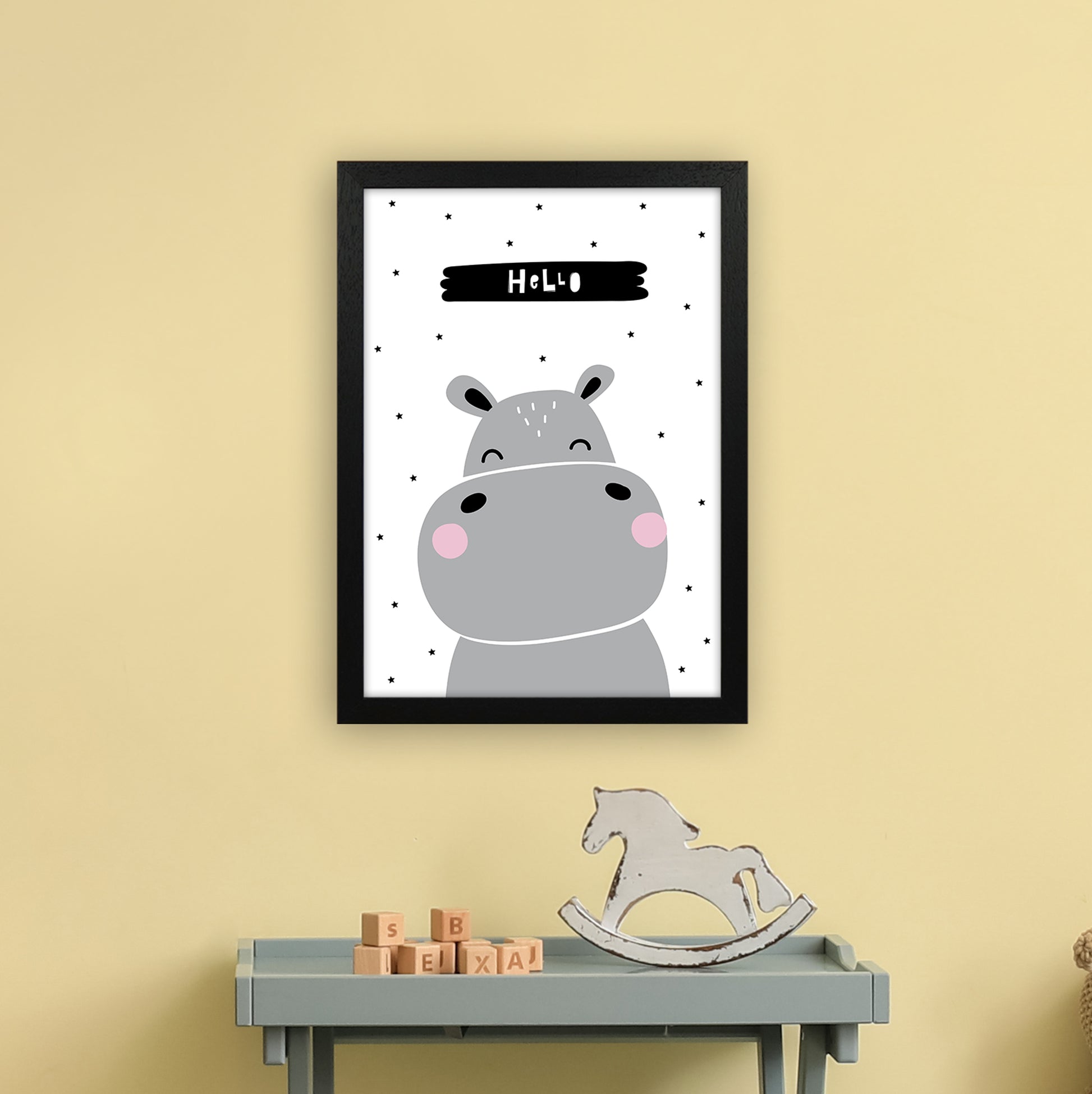 Hello Hippo  Art Print by Pixy Paper A3 White Frame