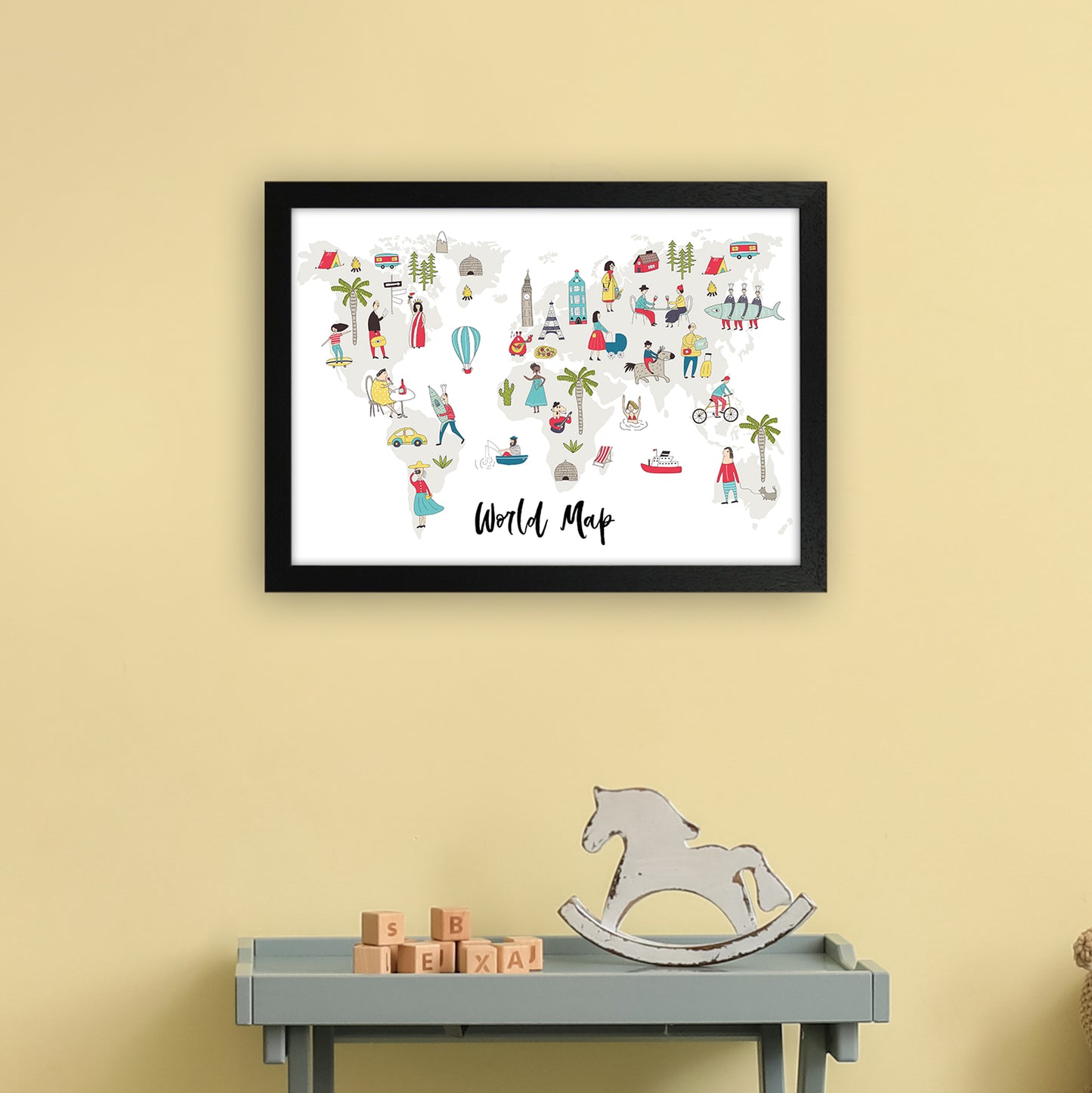 World Map  Art Print by Pixy Paper A3 White Frame