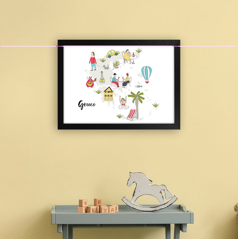 Greece Map  Art Print by Pixy Paper A3 White Frame