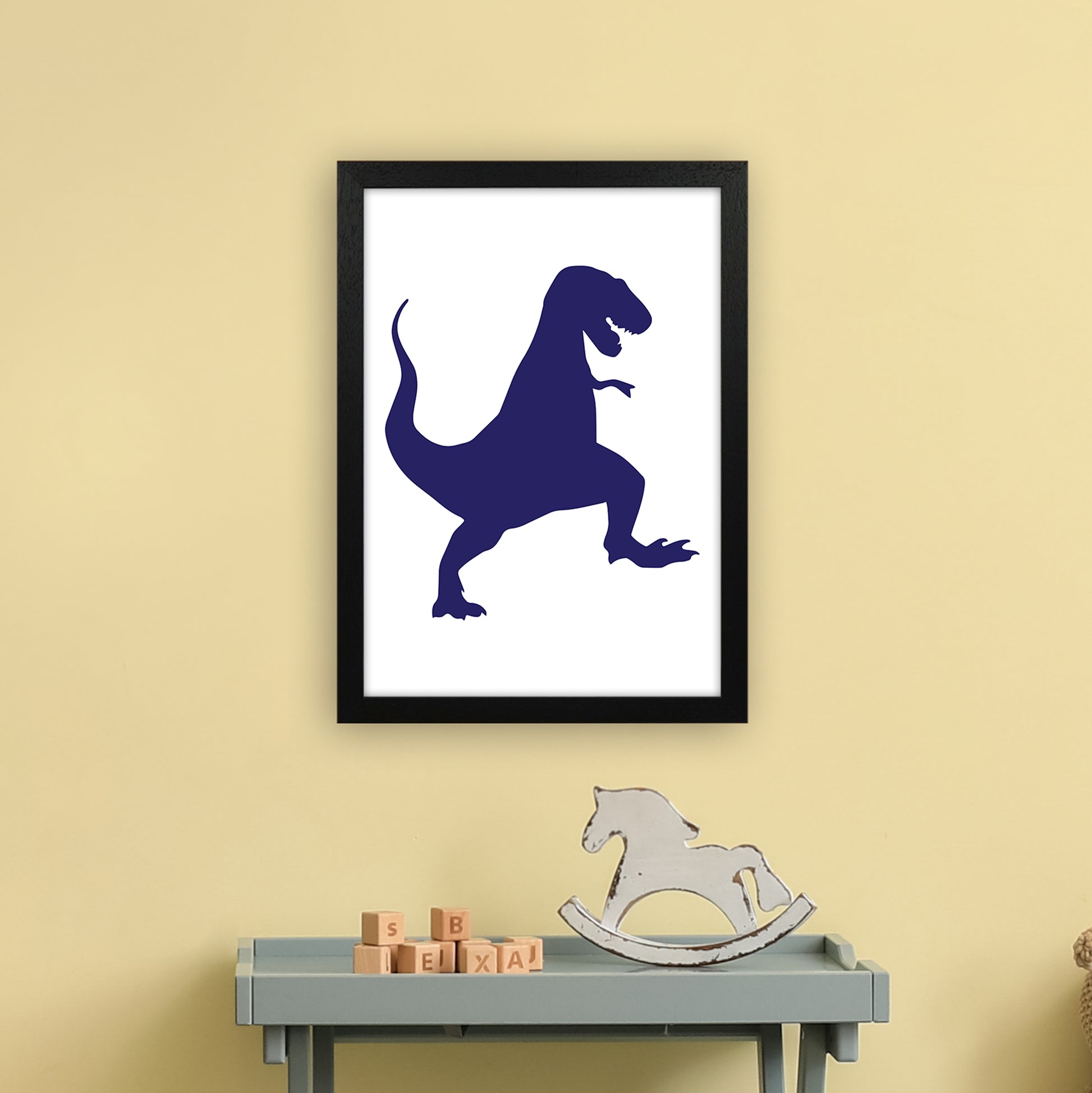 T-Rex Navy  Art Print by Pixy Paper A3 White Frame