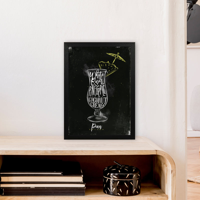 Pina Colada Cocktail Black  Art Print by Pixy Paper A3 White Frame