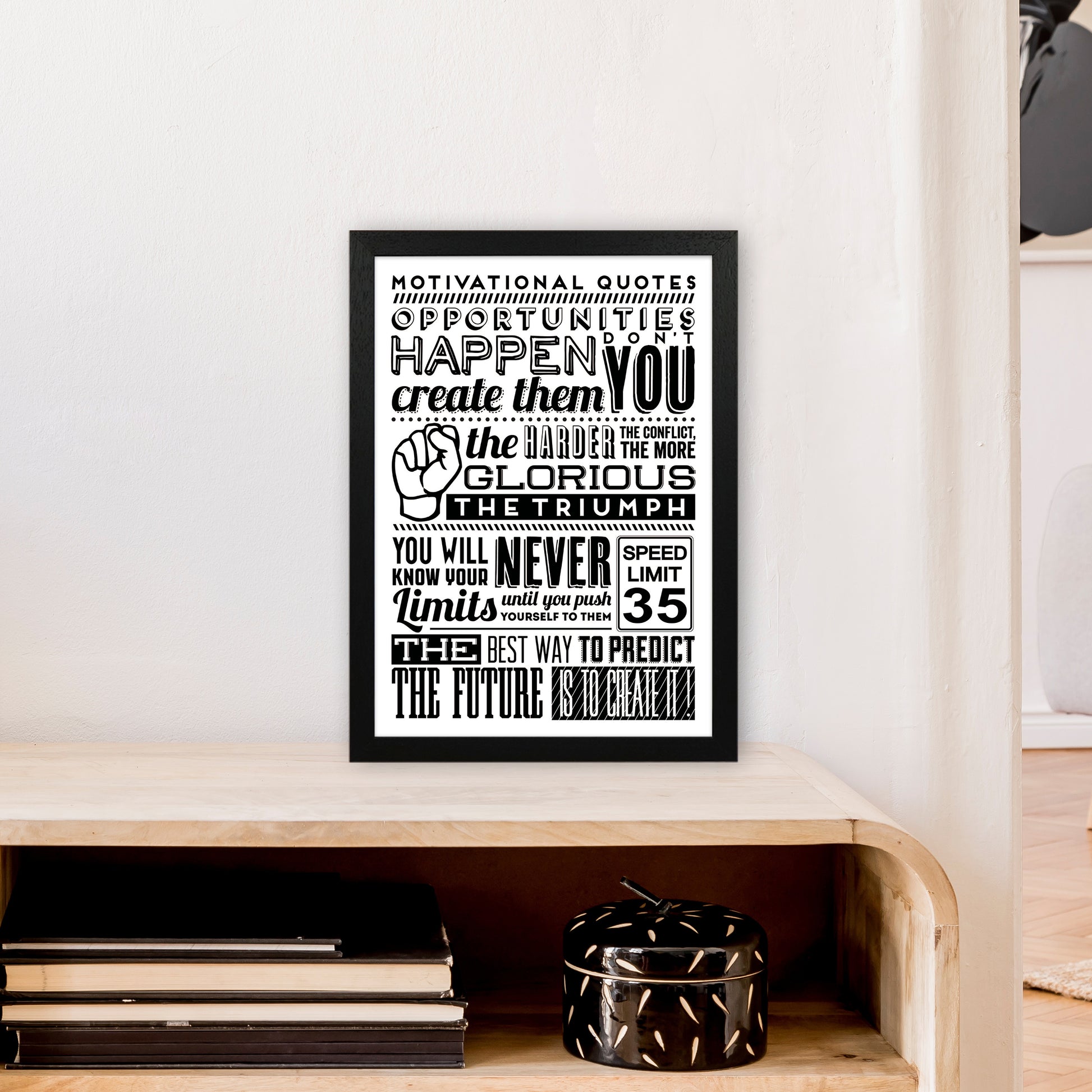 Opportunities Happen Vintage  Art Print by Pixy Paper A3 White Frame
