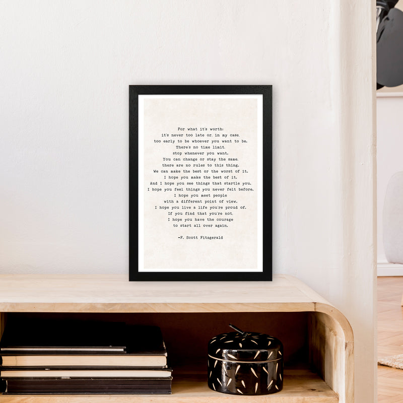 Start Again - Fitzgerald  Art Print by Pixy Paper A3 White Frame