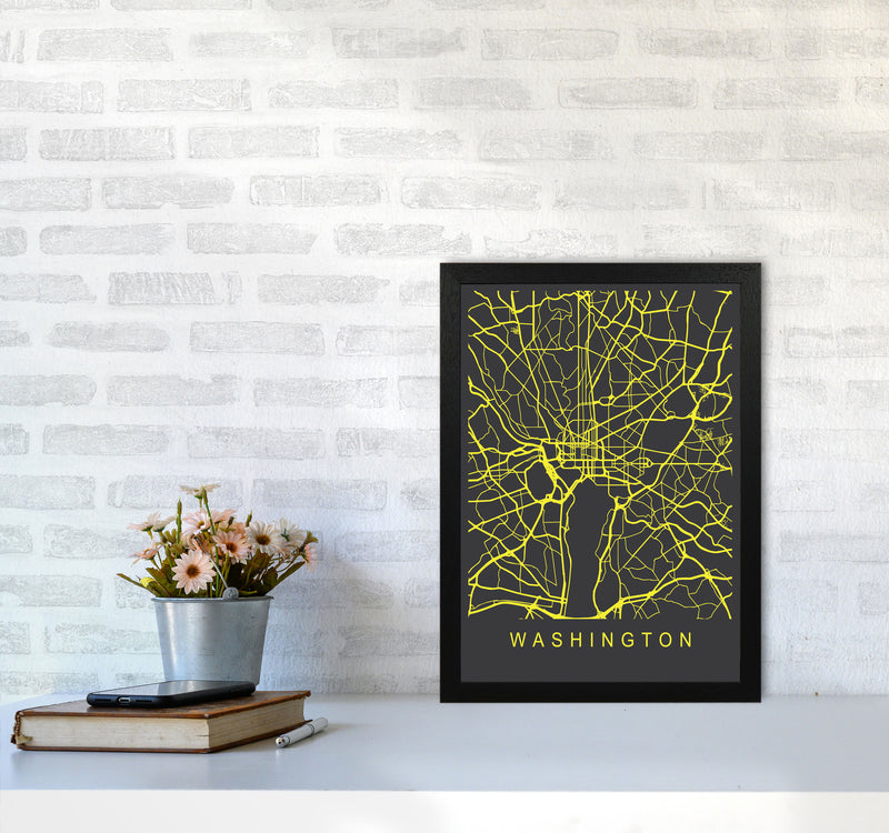 Washington Map Neon Art Print by Pixy Paper A3 White Frame