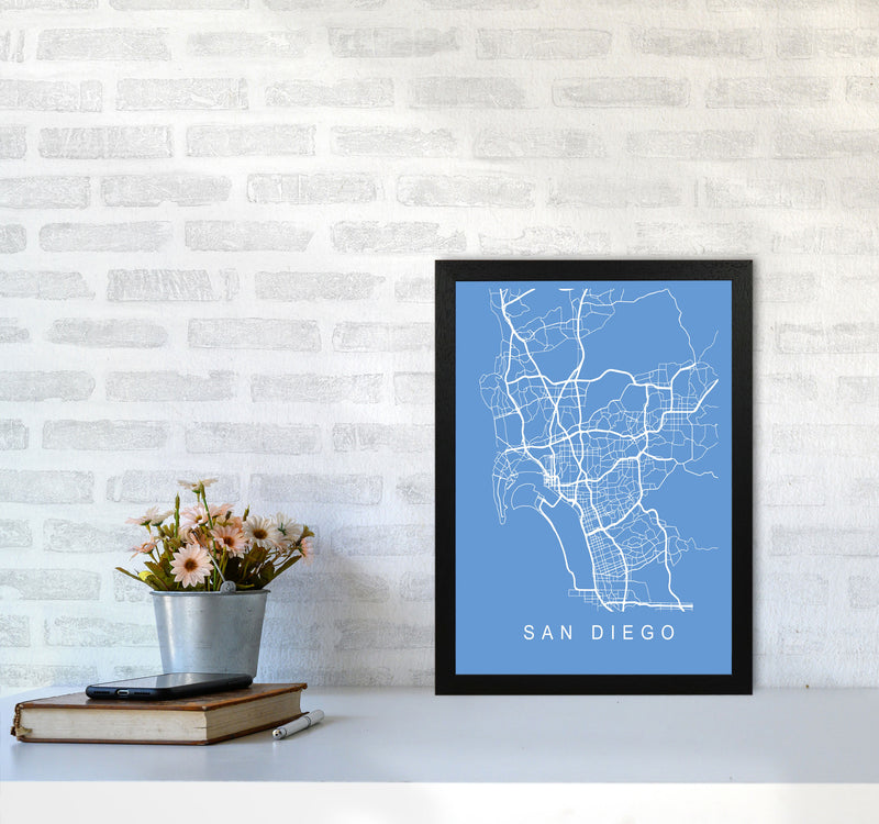 San Diego Map Blueprint Art Print by Pixy Paper A3 White Frame