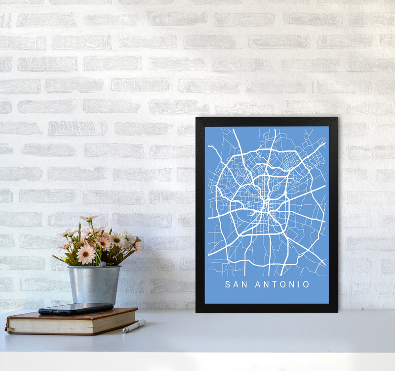 San Antonio Map Blueprint Art Print by Pixy Paper A3 White Frame