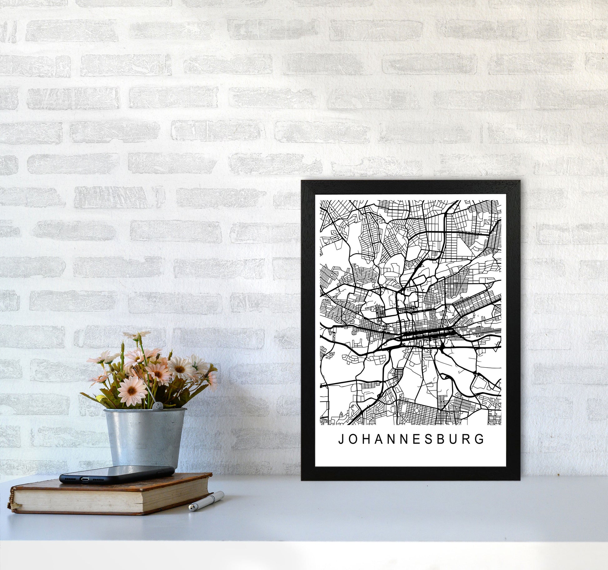 Johannesburg Map Art Print by Pixy Paper A3 White Frame