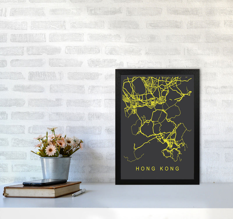 Hong Kong Map Neon Art Print by Pixy Paper A3 White Frame