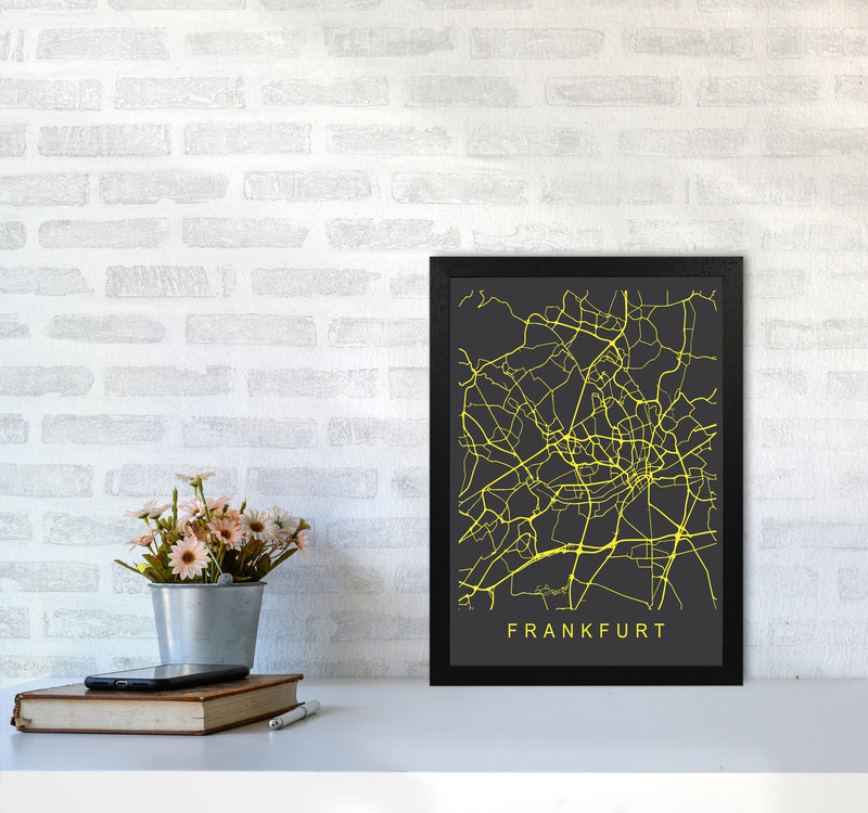 Frankfurt Map Neon Art Print by Pixy Paper A3 White Frame