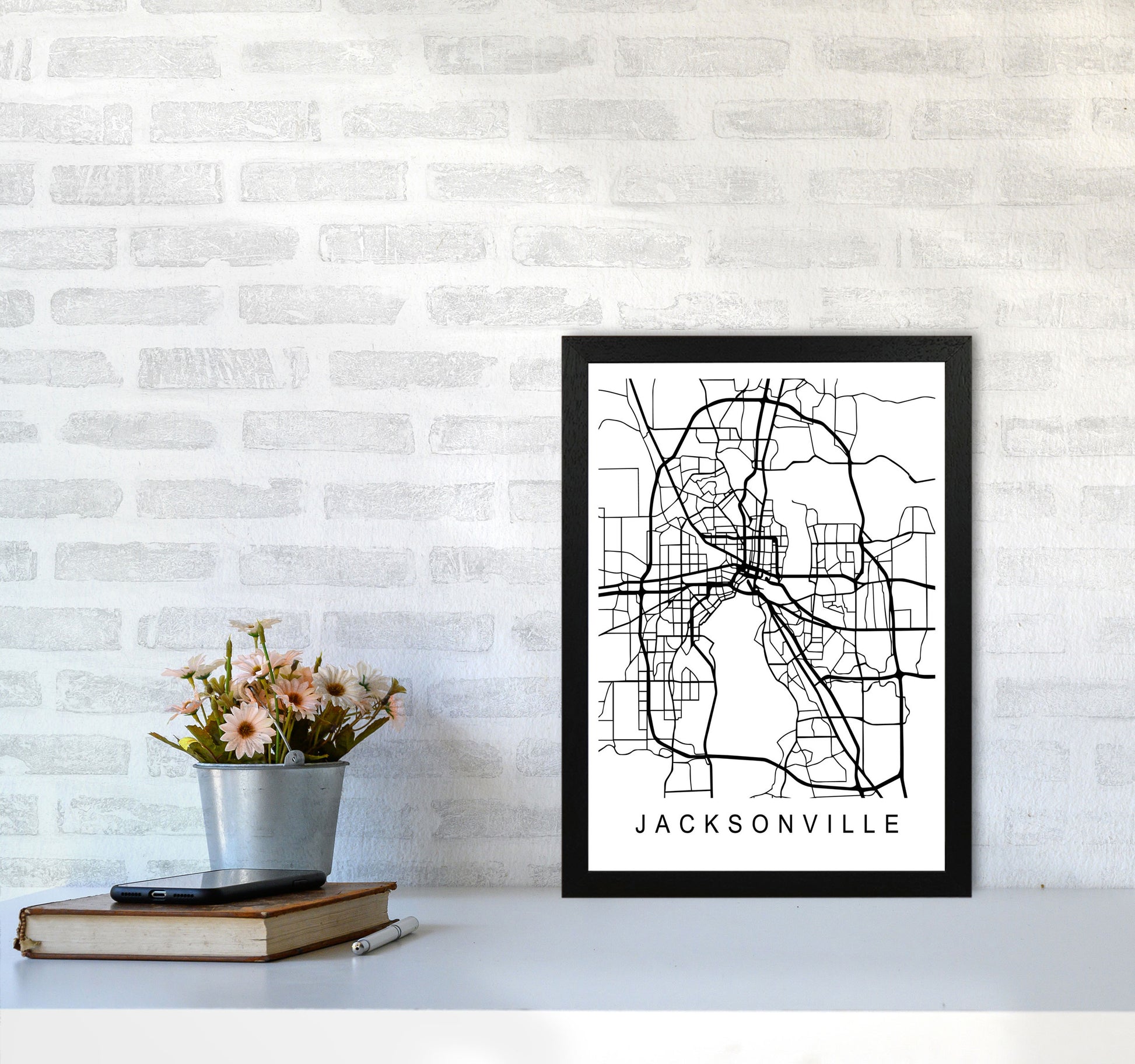 Jacksonville Map Art Print by Pixy Paper A3 White Frame