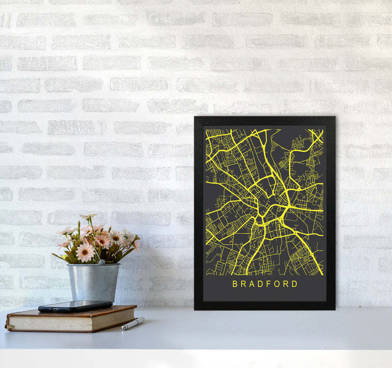 Bradford Map Neon Art Print by Pixy Paper A3 White Frame