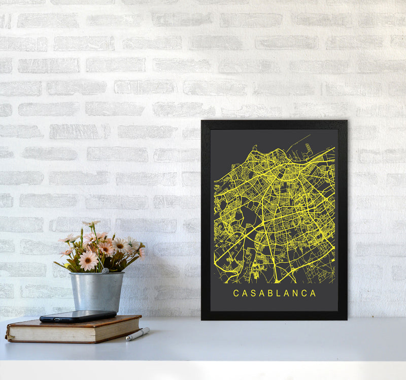 Casablanca Map Neon Art Print by Pixy Paper A3 White Frame