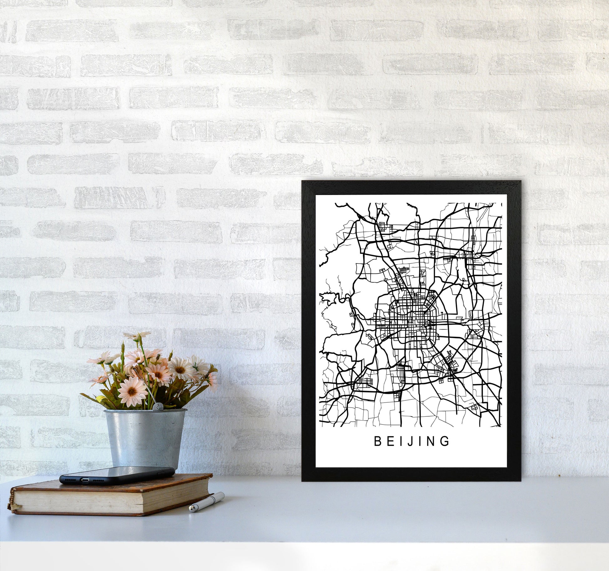 Beijing Map Art Print by Pixy Paper A3 White Frame