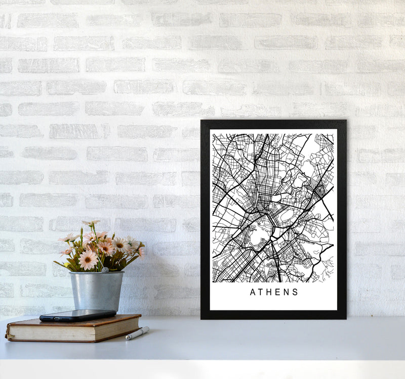 Athens Map Art Print by Pixy Paper A3 White Frame