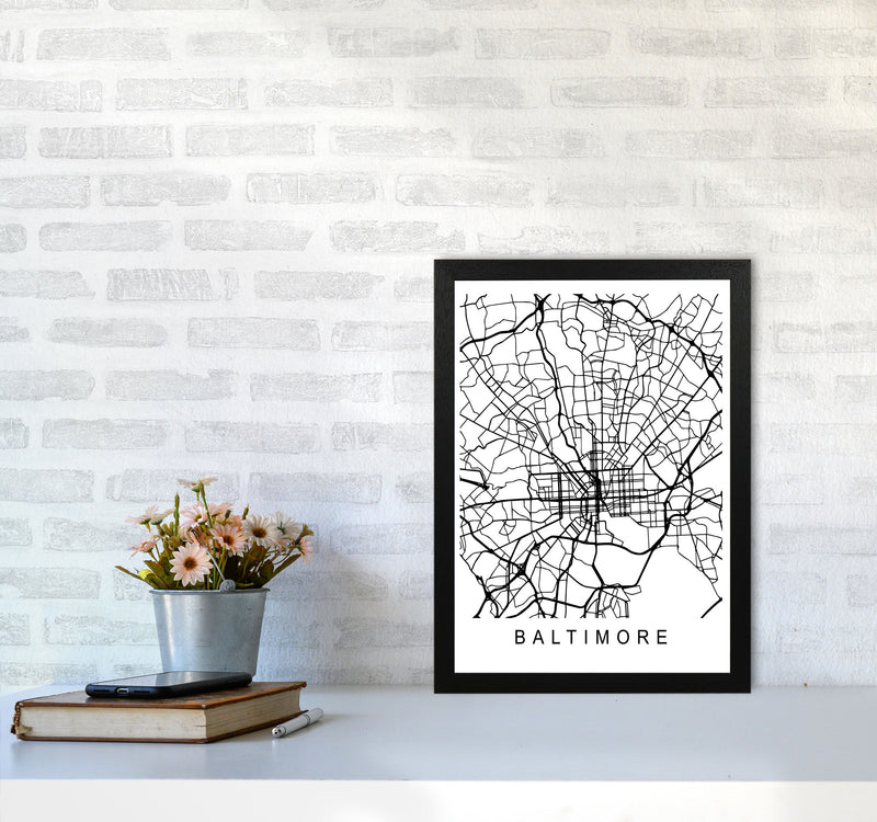 Baltimore Map Art Print by Pixy Paper A3 White Frame