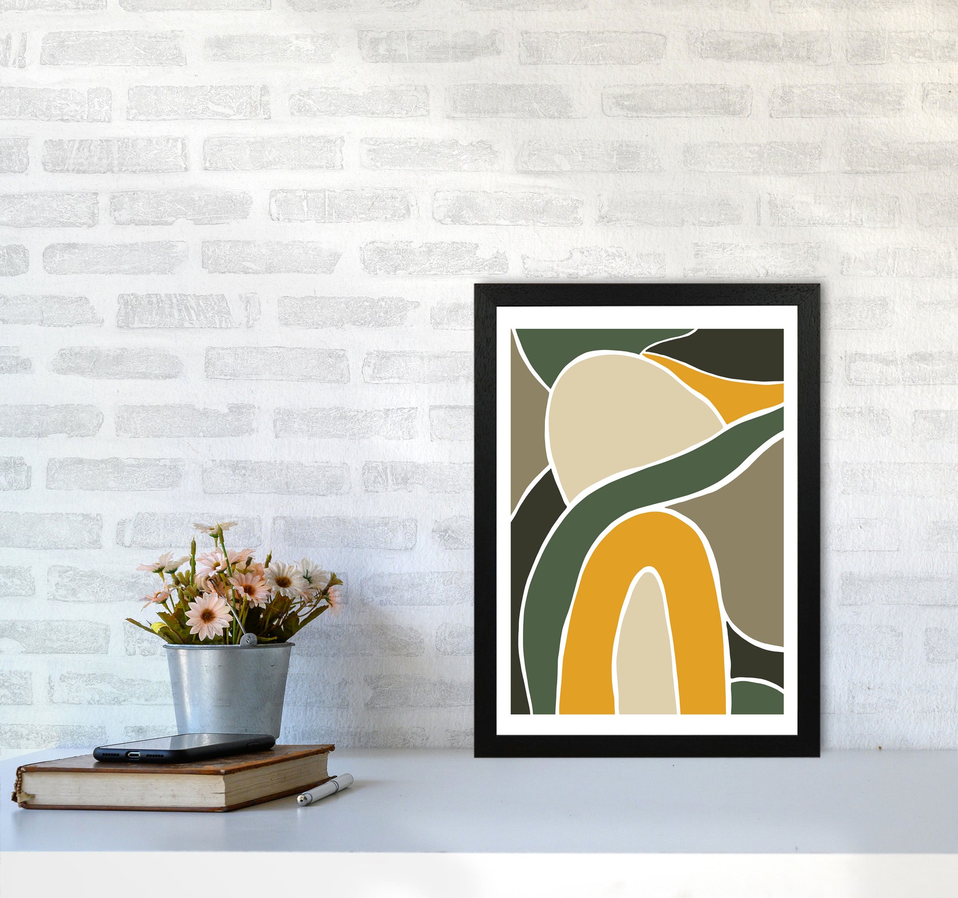 Wild Collection Rainbow and Hills Abstract Art Print by Pixy Paper A3 White Frame