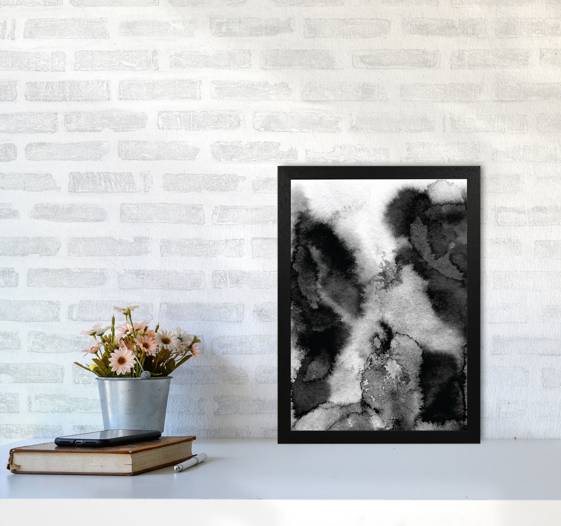 Majestic Monochrome Watercolour 11 Art Print by Pixy Paper A3 White Frame