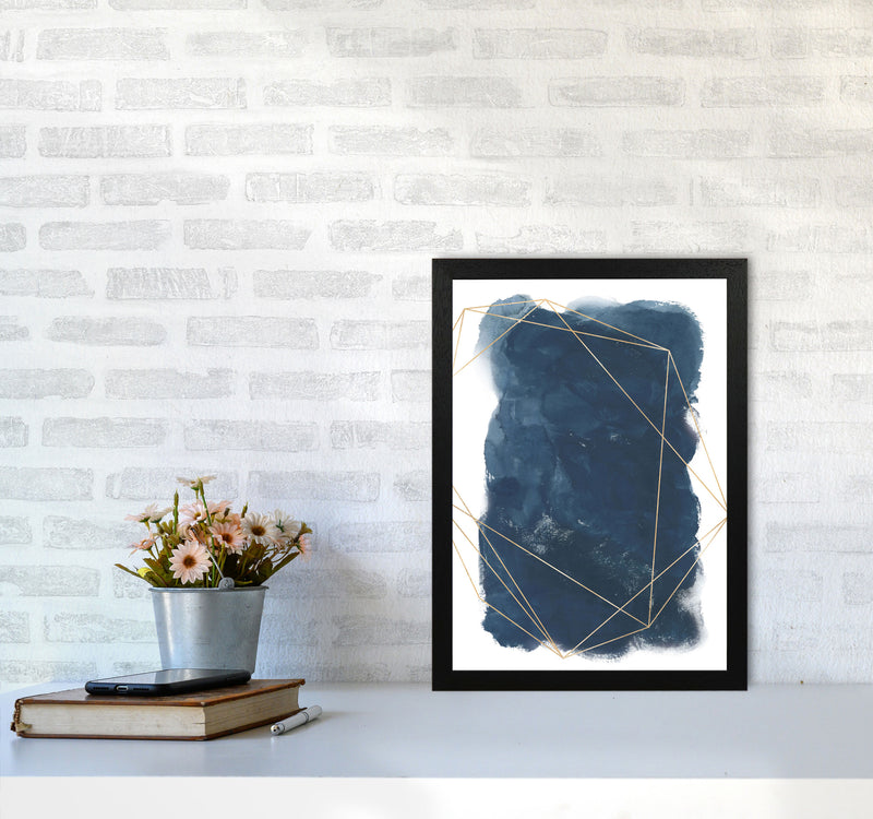 Aztec Navy Watercolour Art Print by Pixy Paper A3 White Frame