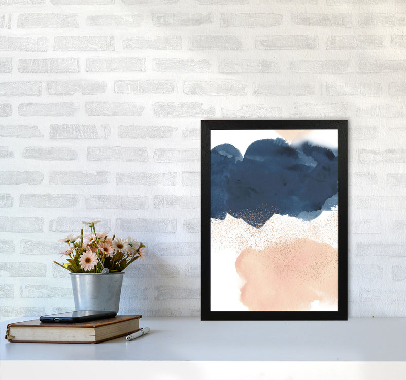 Aztec Blush and Navy Watercolour 03 Art Print by Pixy Paper A3 White Frame