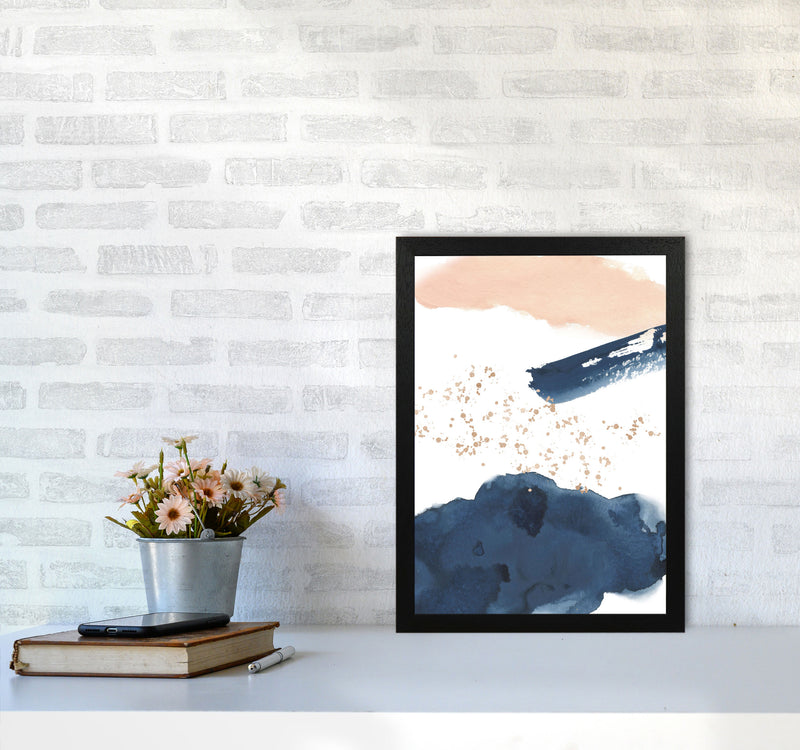 Aztec Blush and Navy Watercolour 01 Art Print by Pixy Paper A3 White Frame