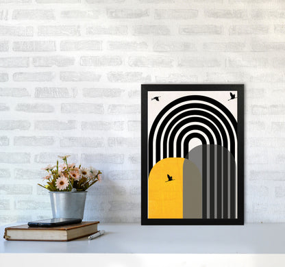 Giant rainbow with birds mustard Art Print by Pixy Paper A3 White Frame