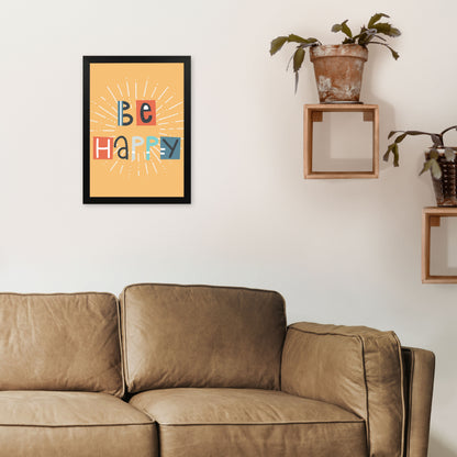Be happy Neutral kids Art Print by Pixy Paper A3 White Frame