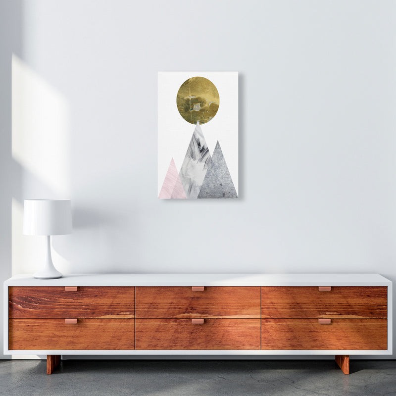 Pink And Grey Mountains Abstract Modern Print A3 Canvas