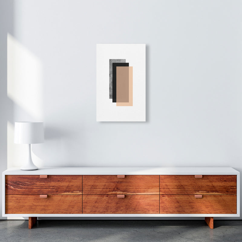 Peach And Black Abstract Rectangles Modern Print A3 Canvas