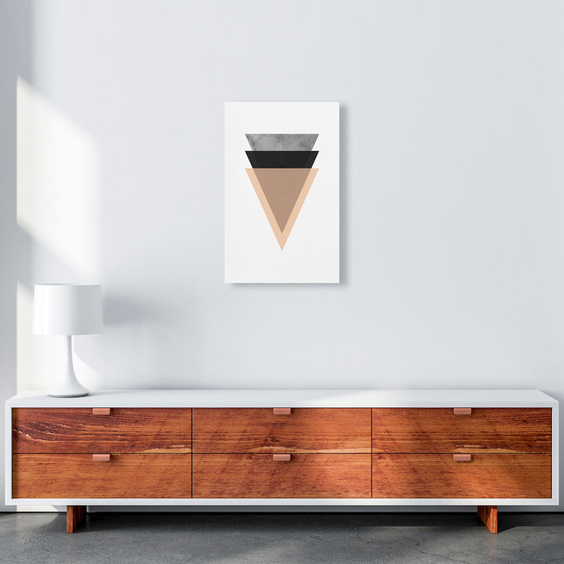 Peach And Black Abstract Triangles Modern Print A3 Canvas