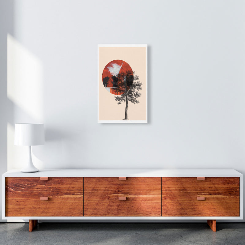 Red Sun And Tree Abstract Modern Print A3 Canvas