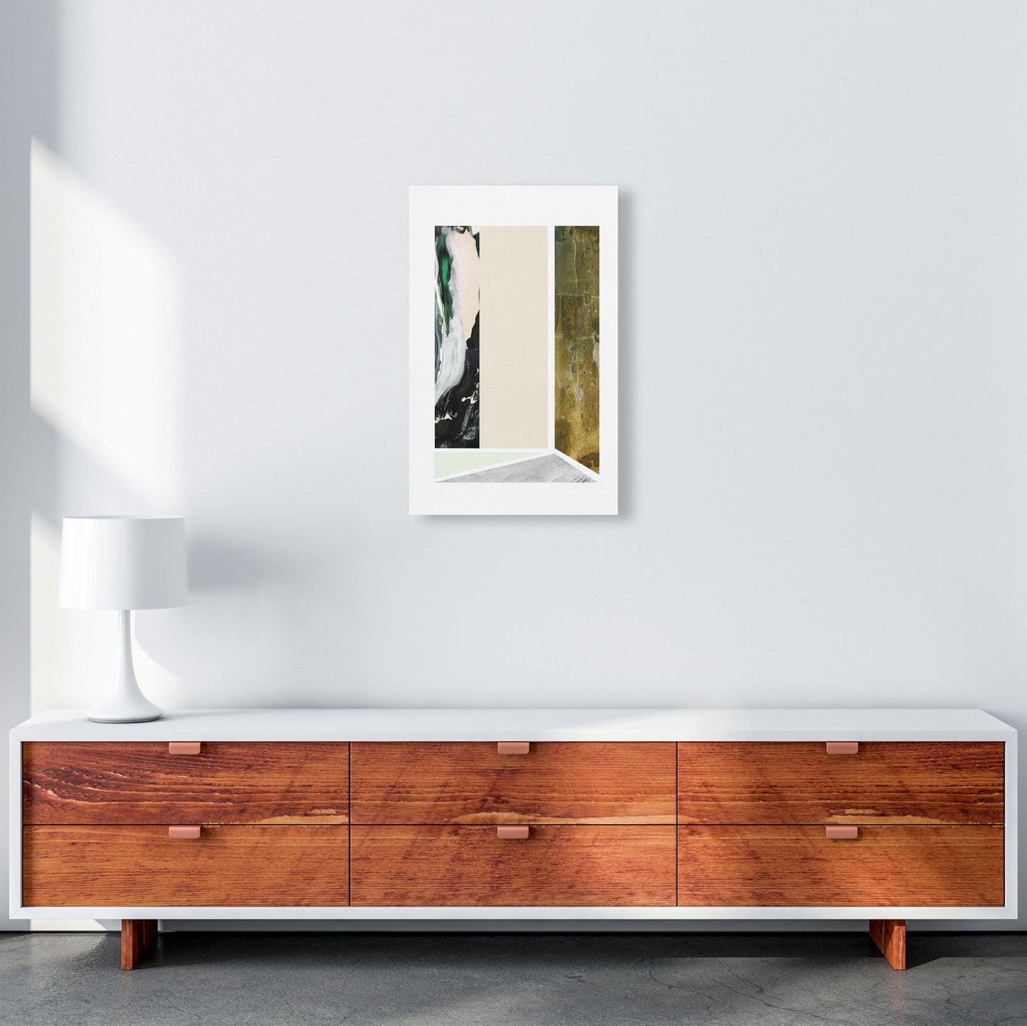 Textured Peach, Green And Grey Abstract Rectangle Shapes Modern Print A3 Canvas