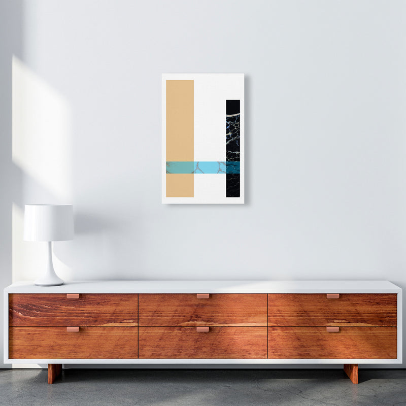 Blue Sand Abstract Rectangles Modern Print A3 Canvas