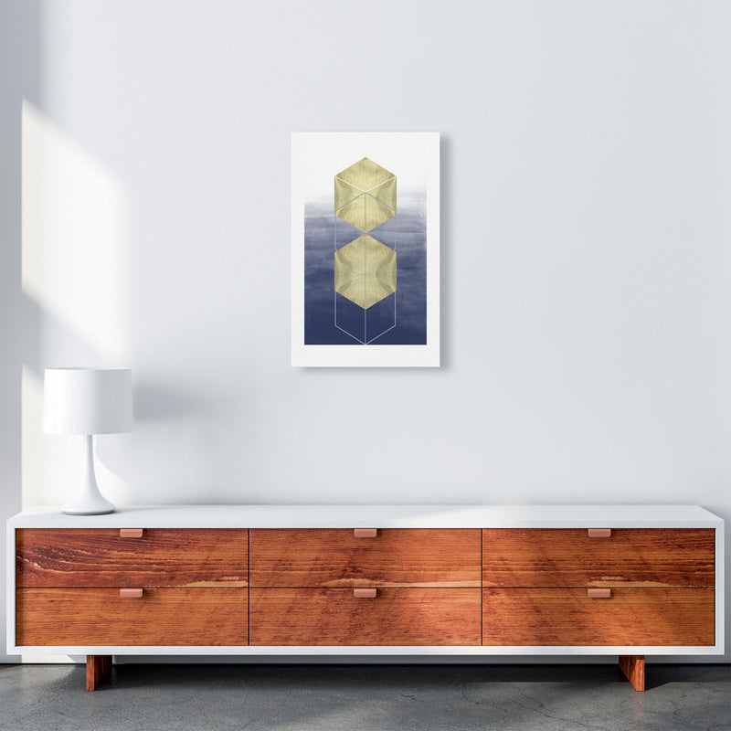Navy And Gold Abstract Hexagons Modern Print A3 Canvas