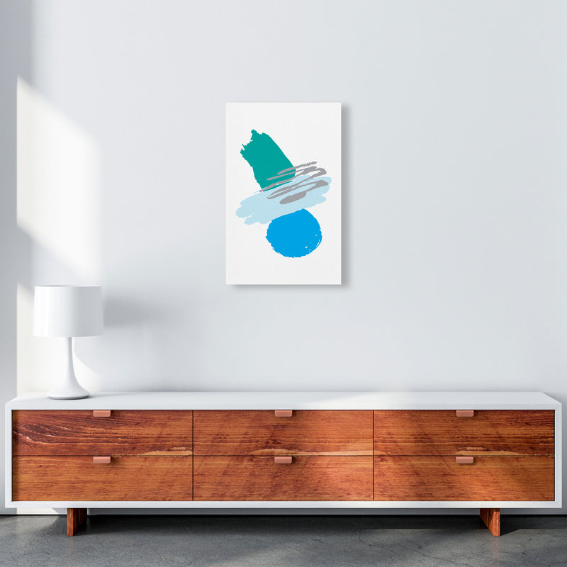 Blue And Teal Abstract Paint Shapes Modern Print A3 Canvas