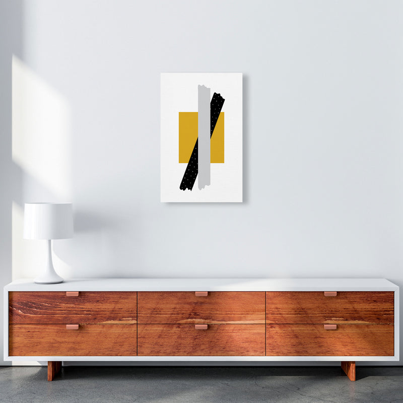 Yellow Square With Grey And Black Bow Abstract Modern Print A3 Canvas
