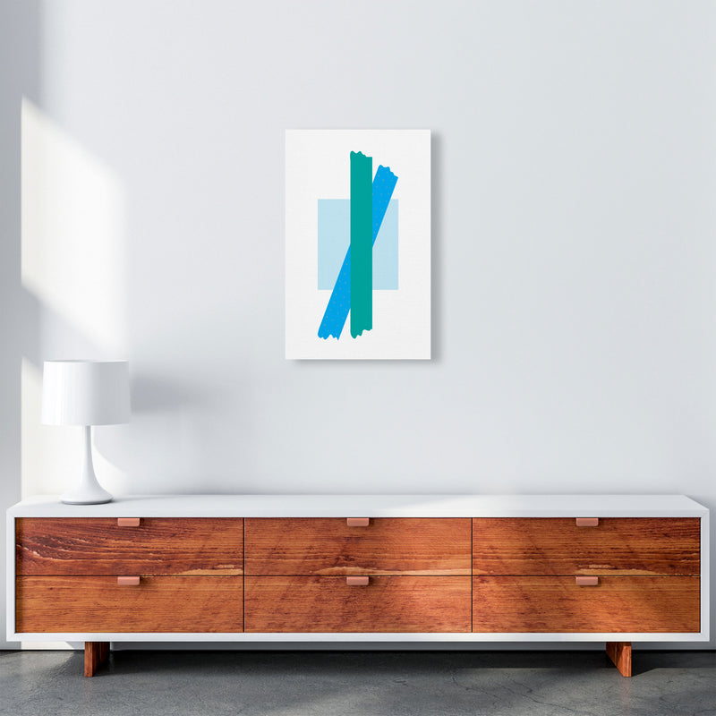 Blue Square With Blue And Teal Bow Abstract Modern Print A3 Canvas