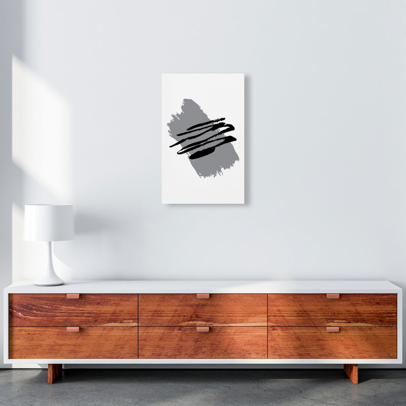 Grey Jaggered Paint Brush Abstract Modern Print A3 Canvas
