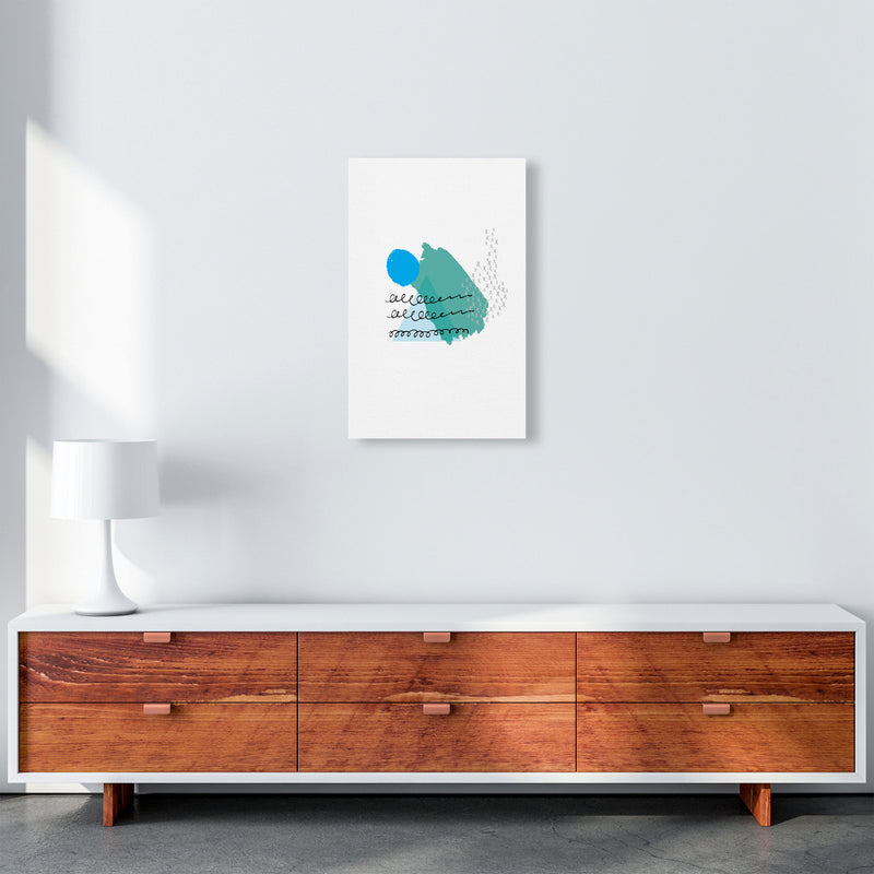 Teal And Blue Mountain Sun Abstract Modern Print A3 Canvas