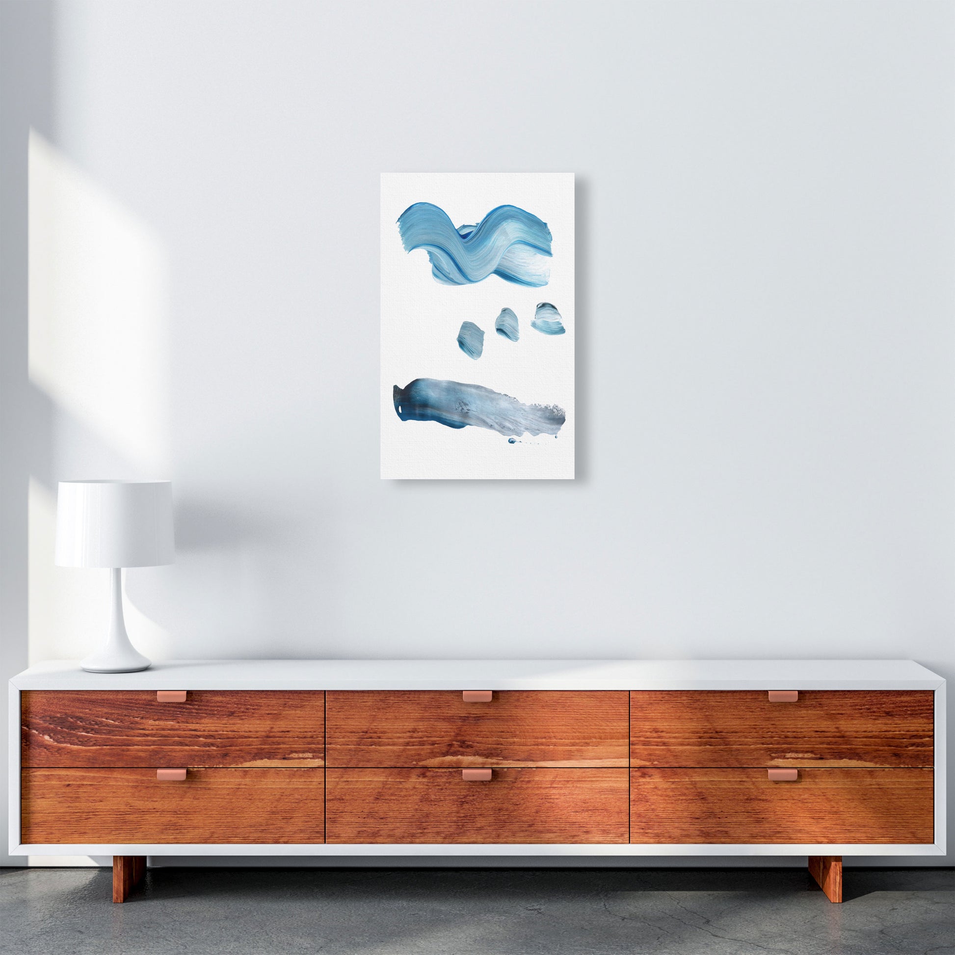 Light Blue Abstract Paint Strokes Modern Print A3 Canvas