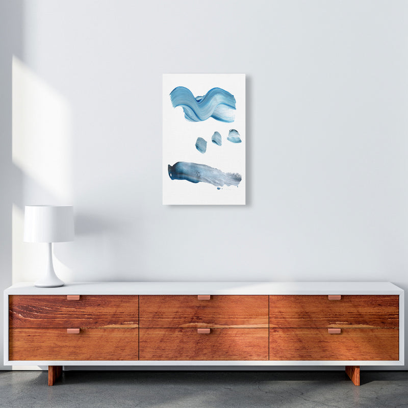 Light Blue Abstract Paint Strokes Modern Print A3 Canvas