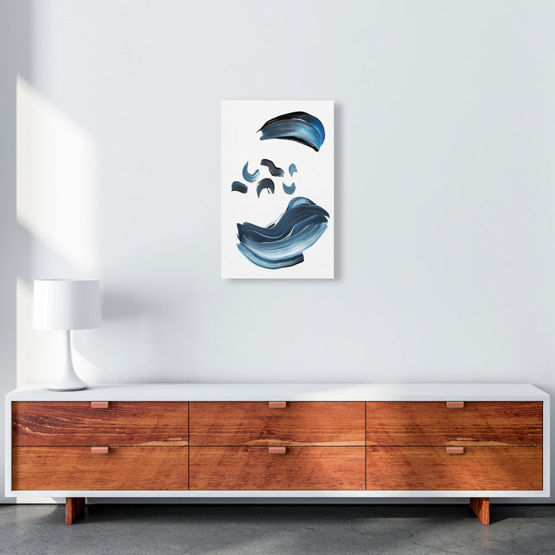 Dark Blue And Grey Abstract Paint Strokes Modern Print A3 Canvas