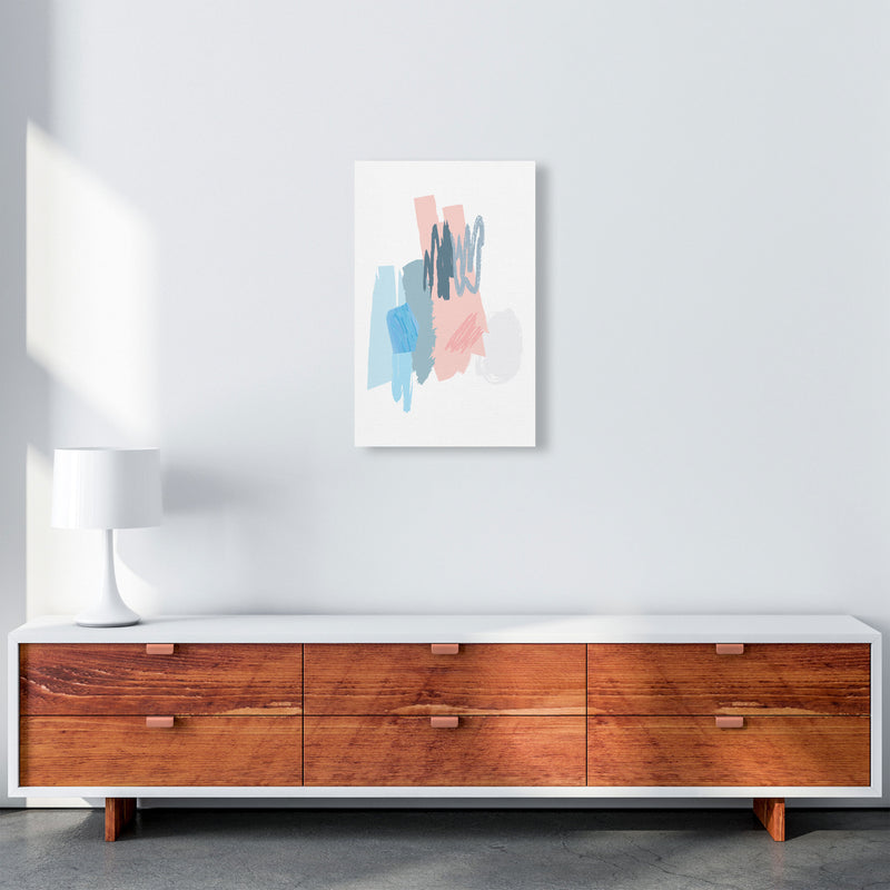 Blue And Pink Abstract Scribbles Modern Print A3 Canvas