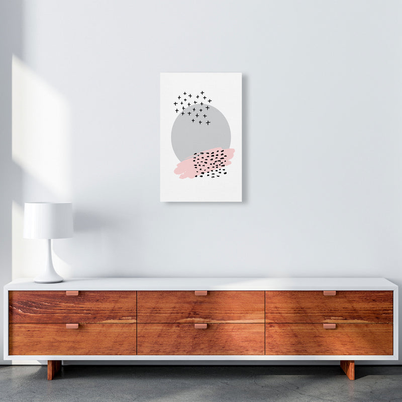Abstract Grey Circle With Pink And Black Dashes Modern Print A3 Canvas